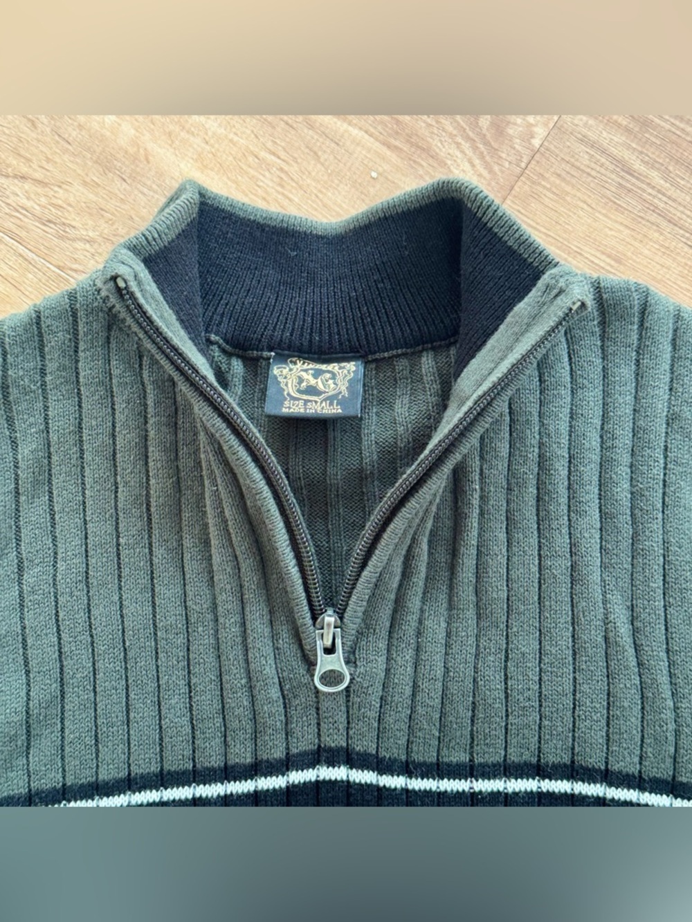 Vtg XG Xtreme Gear Boys S Sweater 1/4 Zip Ribbed Green Blue Stripe Y2K Skater - Picture 7 of 11